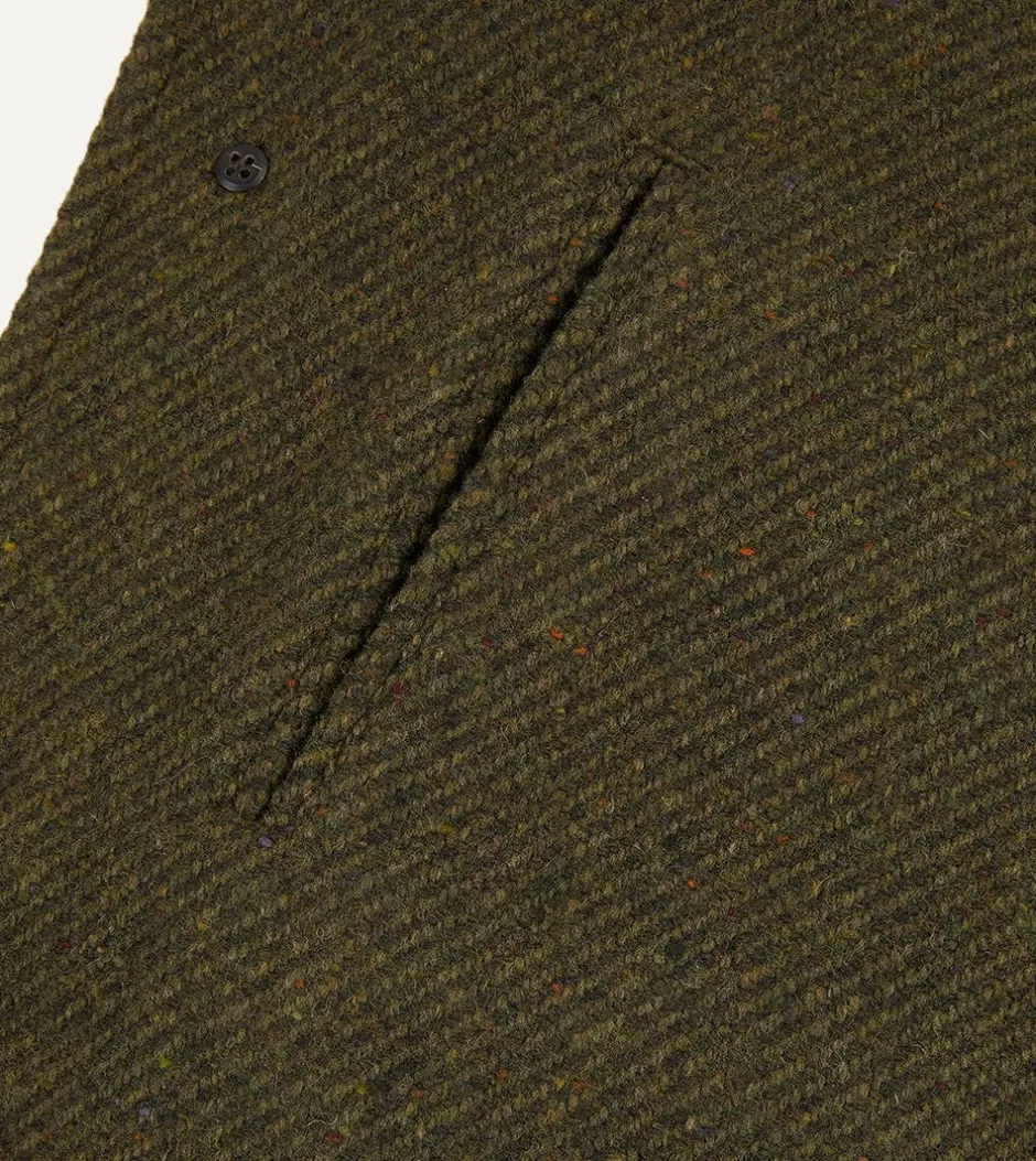 Drake's Green Donegal Wool Twill Raglan Coat Sale