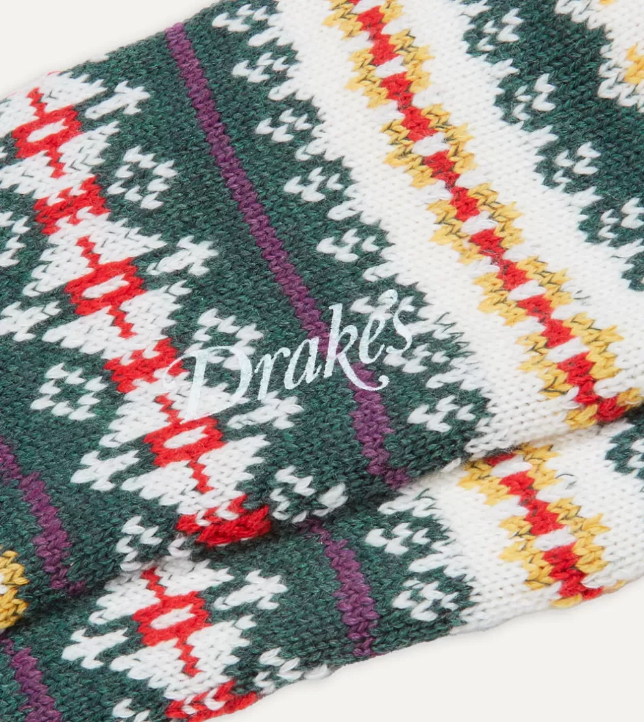 Drake's Green Fair Isle Wool Cotton Socks Shop