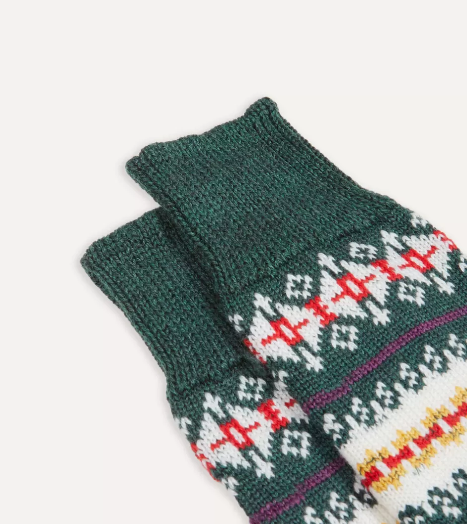 Drake's Green Fair Isle Wool Cotton Socks Shop