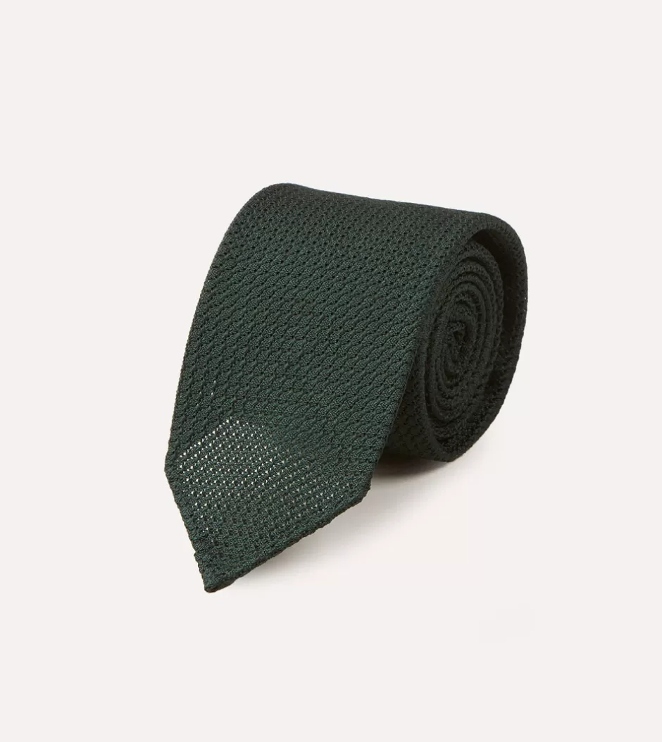 Drake's Green Hand Rolled Large Knot Grenadine Tie Discount