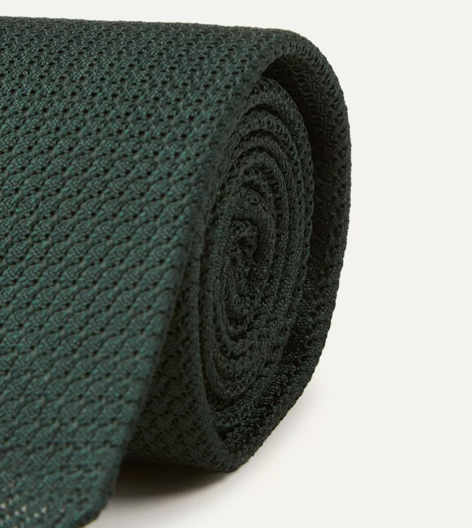 Drake's Green Hand Rolled Large Knot Grenadine Tie Discount