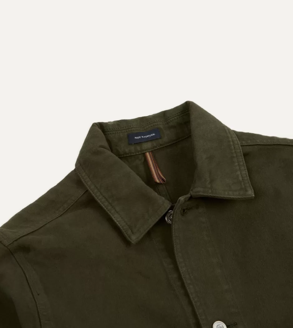 Drake's Heavy Twill Cotton Five-Pocket Chore Jacket Green Online