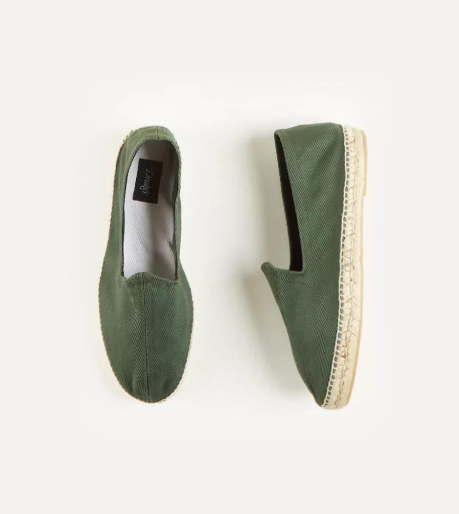 Drake's Herringbone Cotton Espadrilles Green Cheap