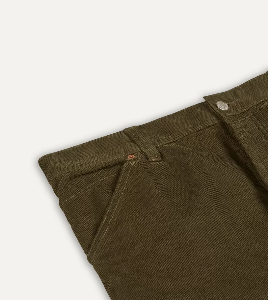 Drake's Japanese Selvedge Needlecord Five-Pocket Trousers Green New