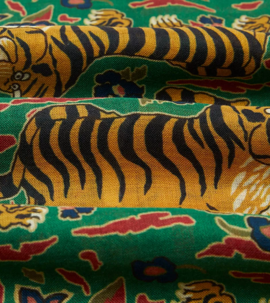 Drake's Green Jumbo Tiger Print Wool-Silk Scarf Best