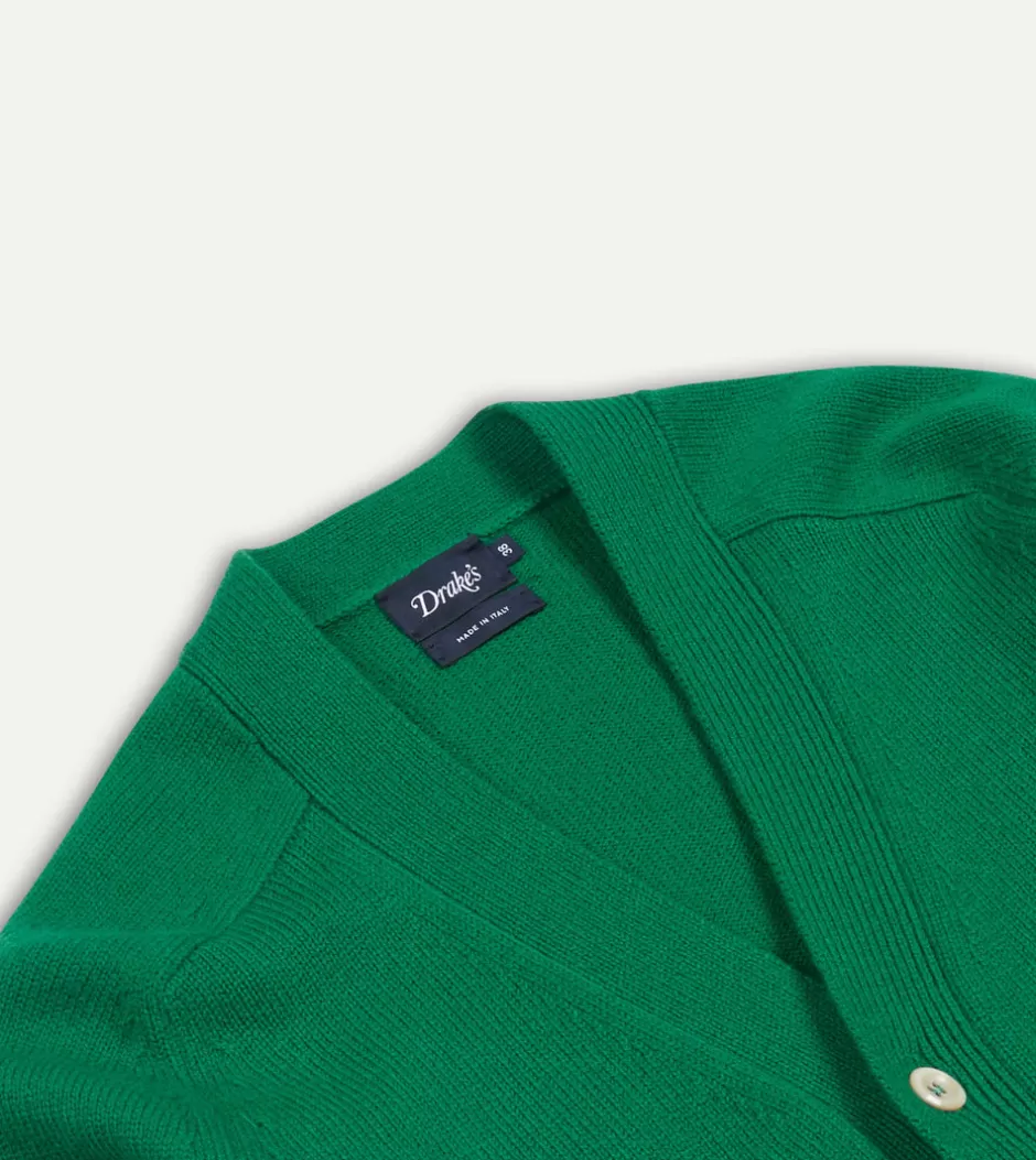 Drake's Lambswool 6 Button Cardigan Green Best Sale