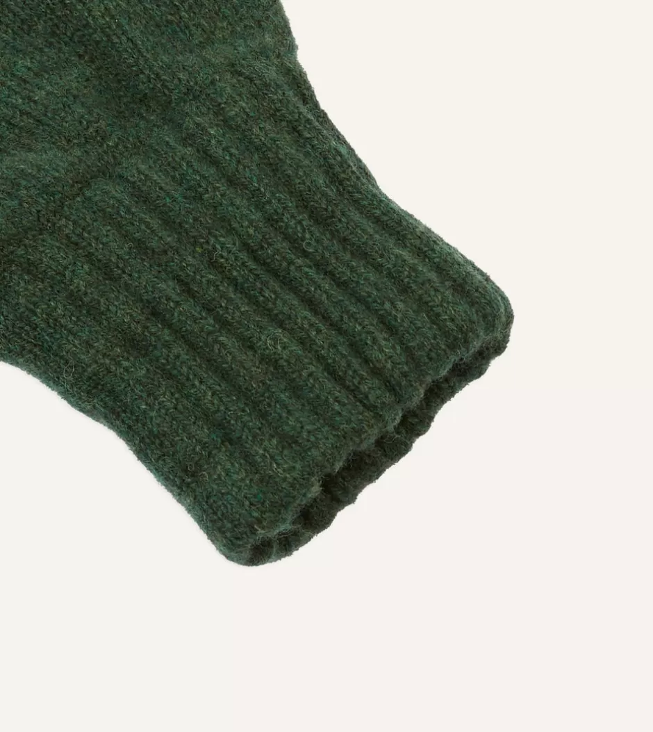 Drake's Green Lambswool Knitted Gloves Store