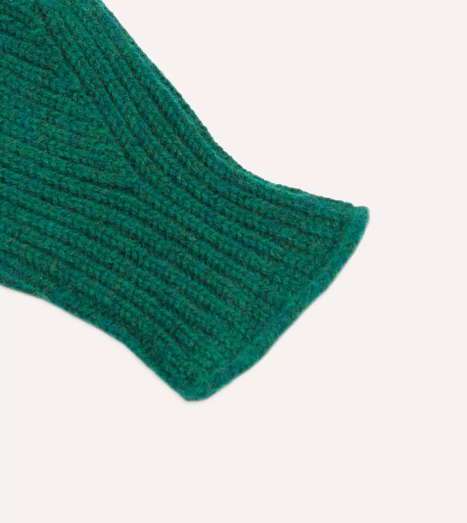 Drake's Lambswool Ribbed Knitted Gloves Green Online