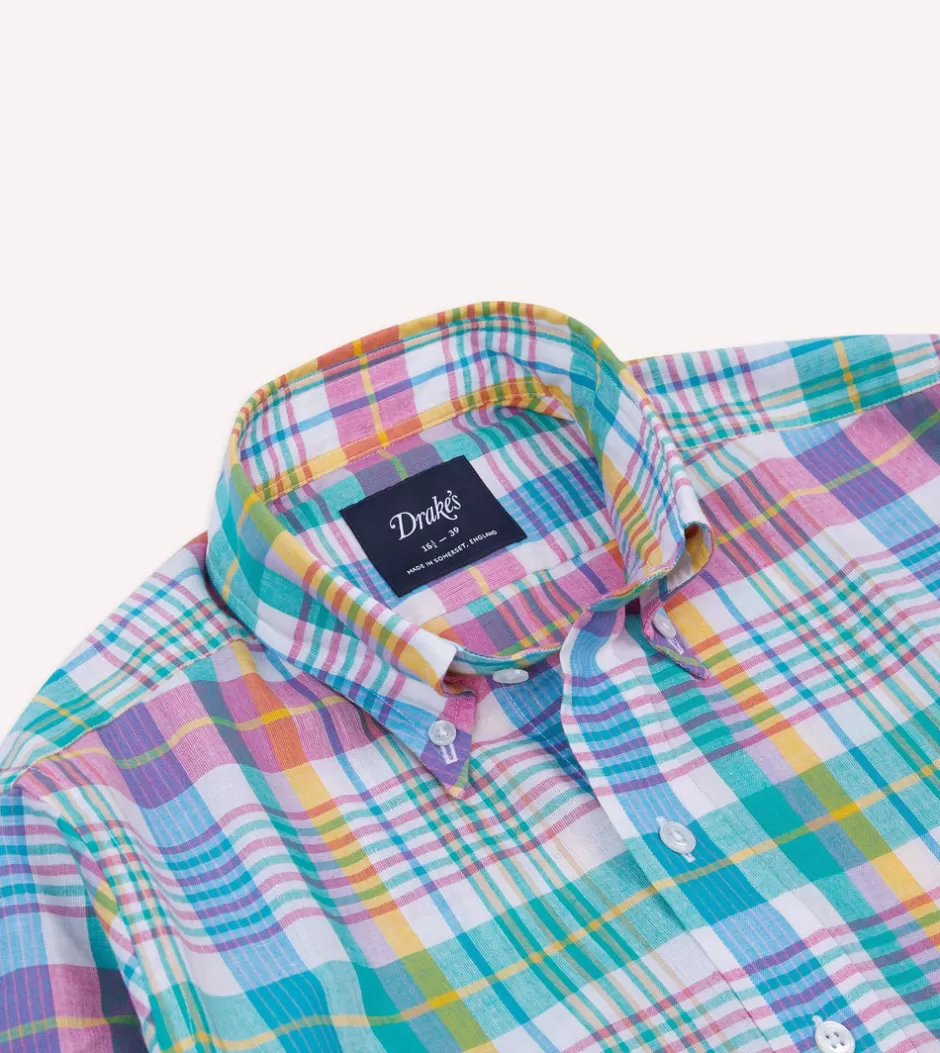 Drake's Green Madras Check Cotton Button-Down Shirt Flash Sale