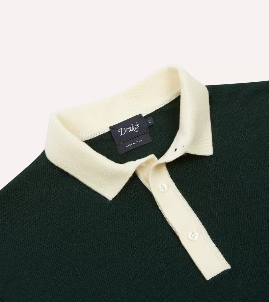 Drake's Merino Wool Knitted Rugby Shirt Green Fashion