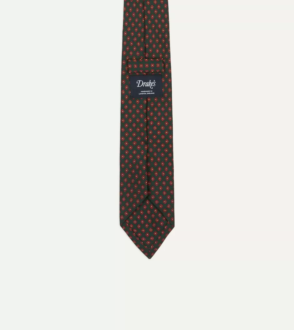 Drake's Green Micro Geometric Print Silk Twill Self Tipped Tie Online