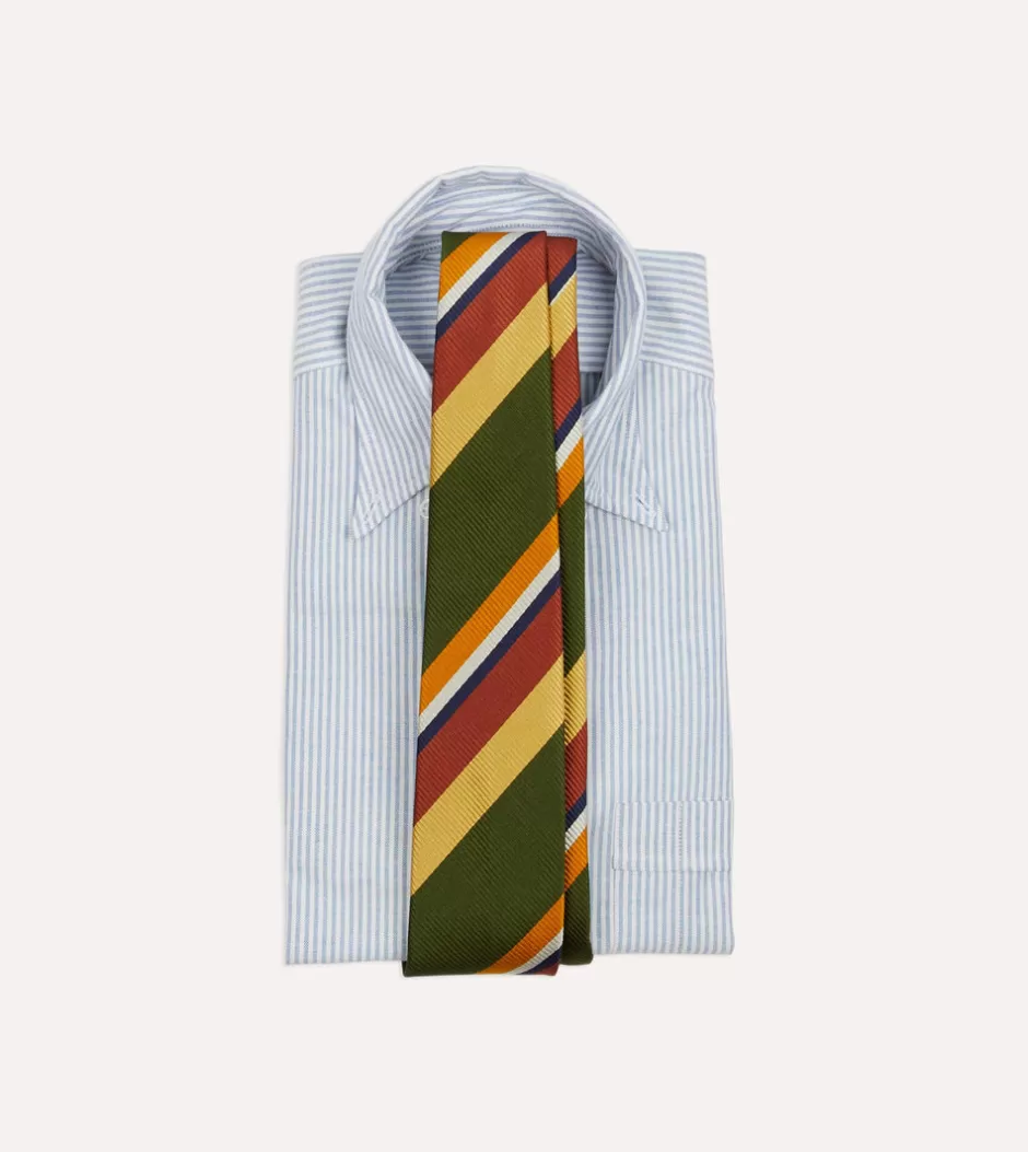 Drake's Green Multi Stripe Silk Tipped Tie Best