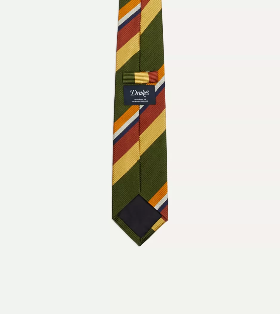 Drake's Green Multi Stripe Silk Tipped Tie Best