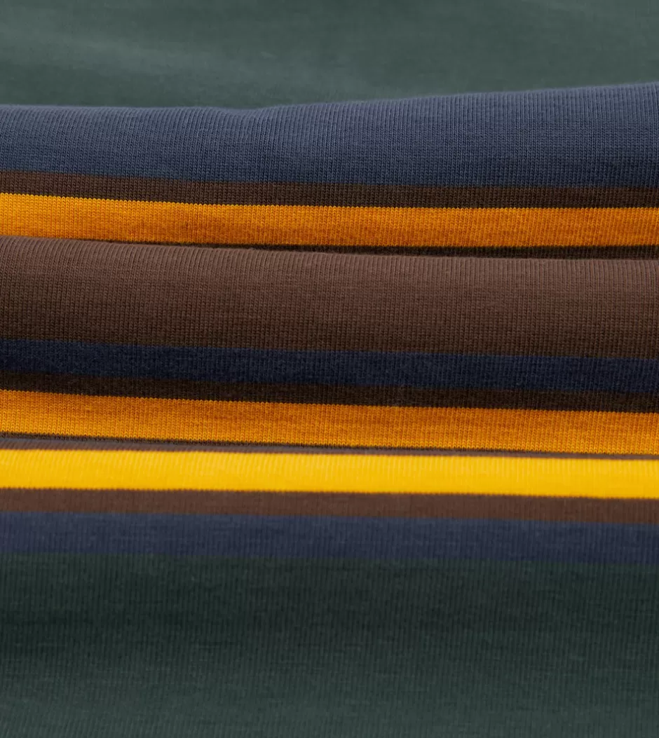 Drake's Green, Navy And Gold Stripe Cotton Rugby Shirt Discount