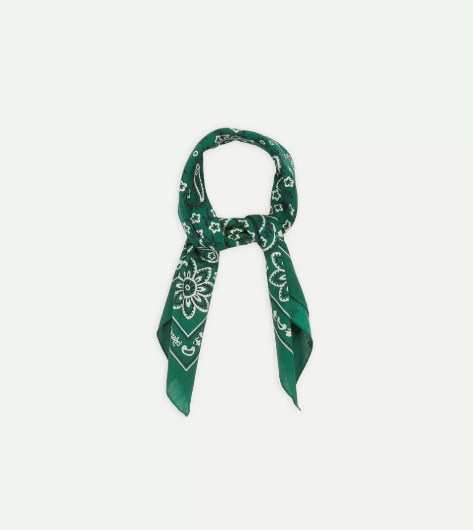 Drake's Paisley Print Cotton Bandana Green Outlet