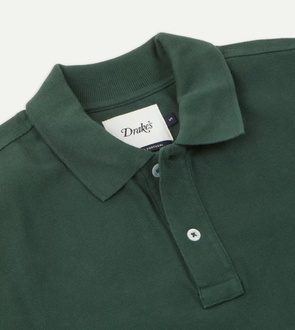 Drake's Pique Cotton Long-Sleeve Polo Shirt Green Best Sale