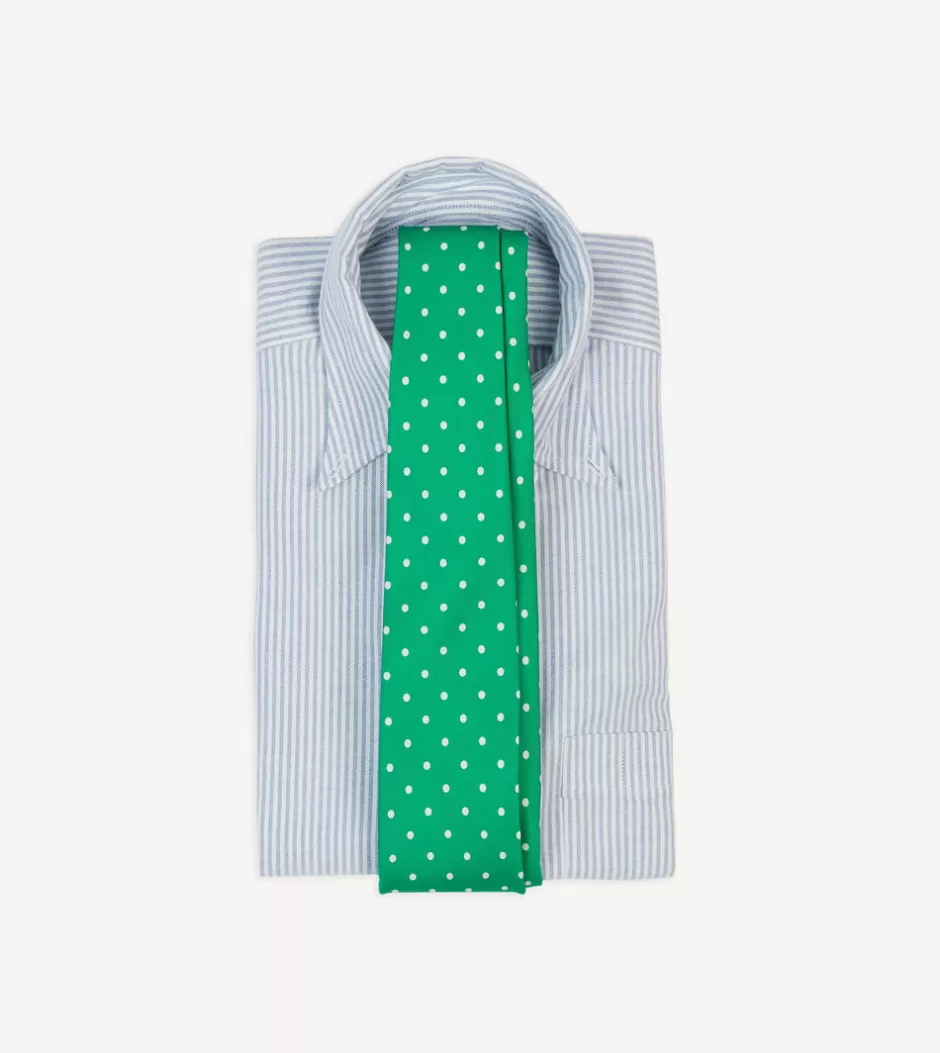 Drake's Polka Dot Silk Self-Tipped Tie Green Shop