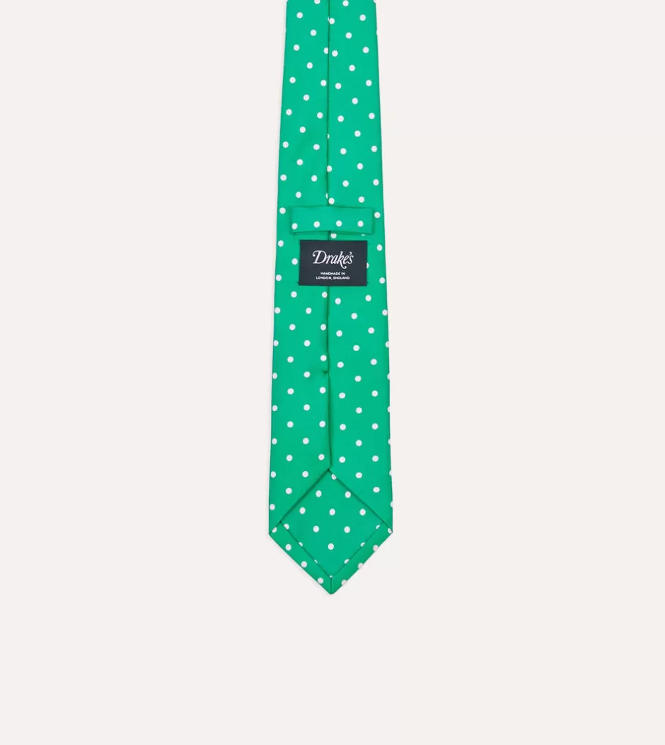 Drake's Polka Dot Silk Self-Tipped Tie Green Shop