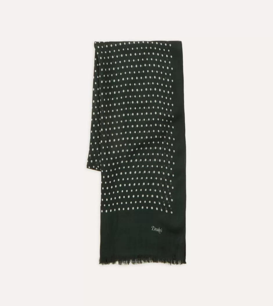 Drake's Green Polka Dot Wool Scarf Cheap