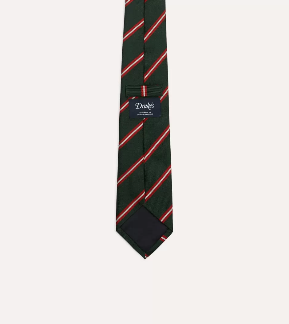 Drake's Green, Red And Ecru Stripe Silk Tipped Tie Clearance