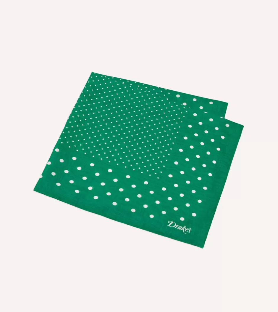 Drake's Spot Border Print Cotton-Silk Pocket Square Green Sale