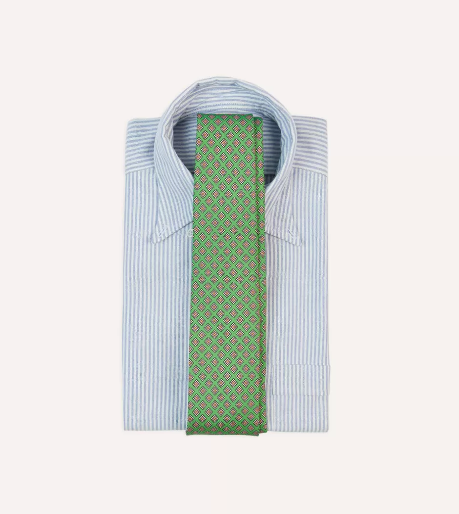 Drake's Square Medallion Self-Tipped Silk Tie Green Cheap