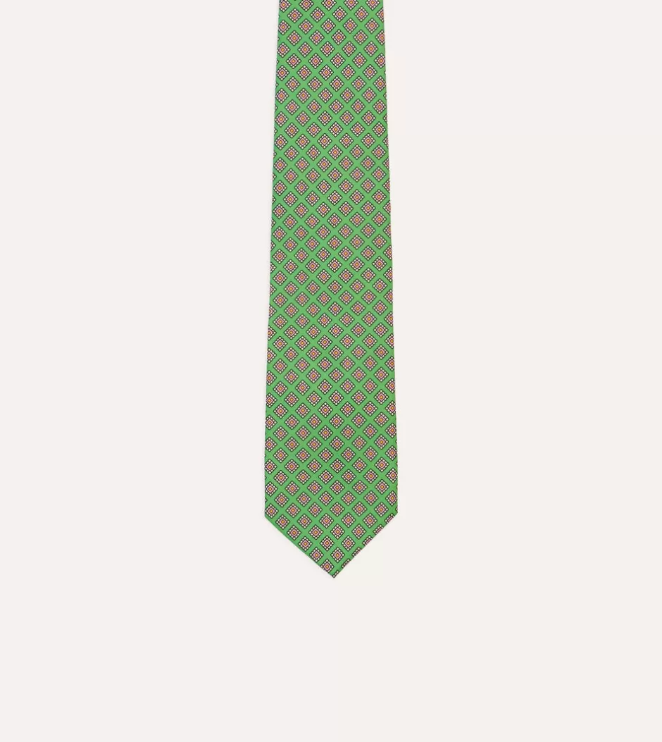 Drake's Square Medallion Self-Tipped Silk Tie Green Cheap