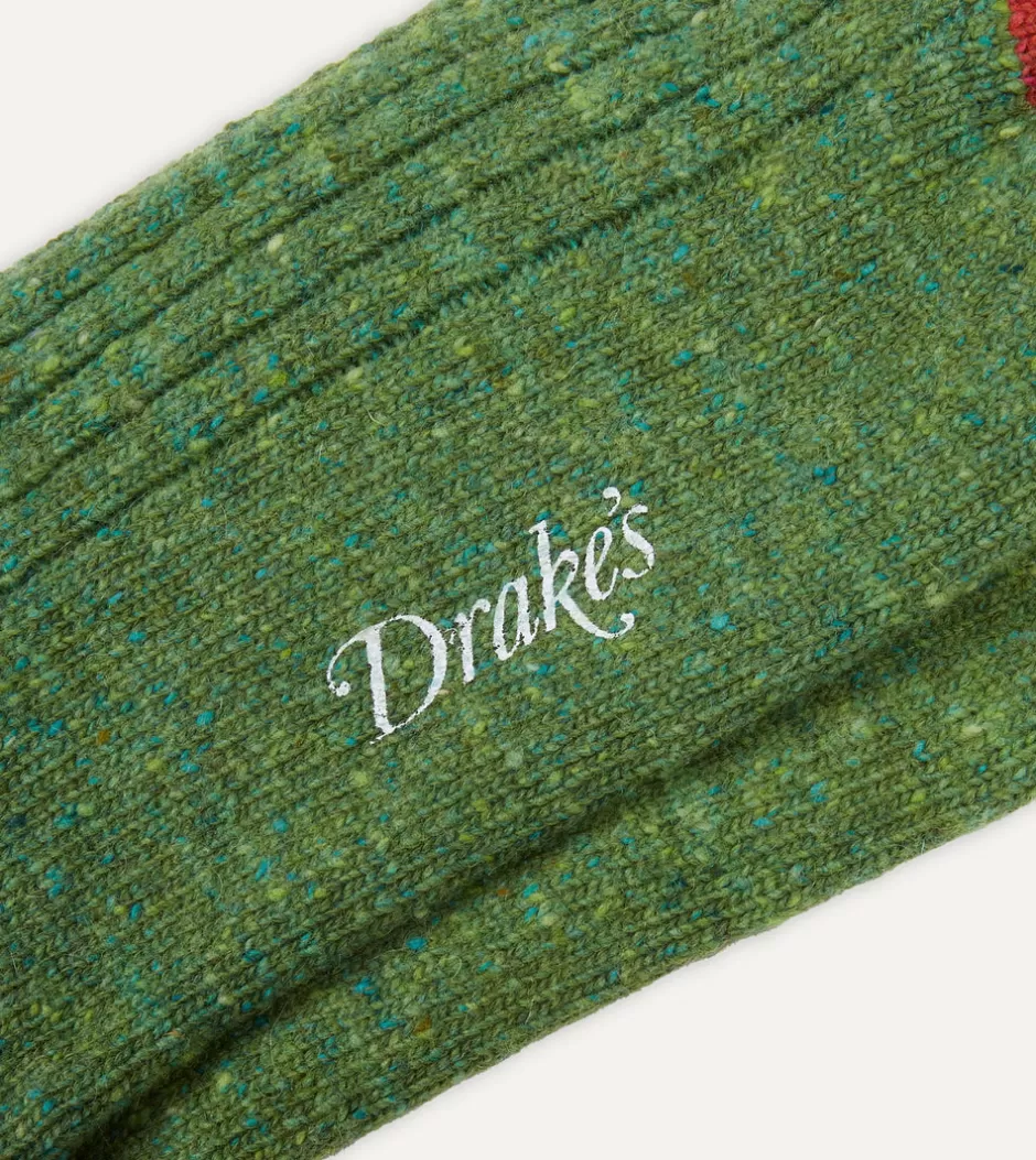 Drake's Green Striped Donegal Wool Socks Cheap