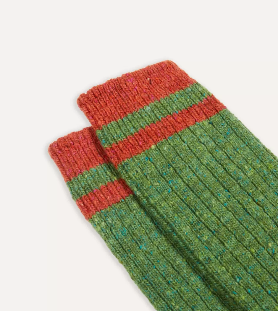 Drake's Green Striped Donegal Wool Socks Cheap