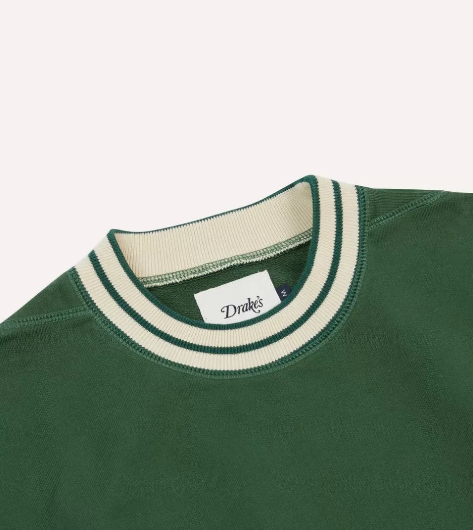 Drake's Green Striped Rib Cotton Jersey Sweatshirt Online