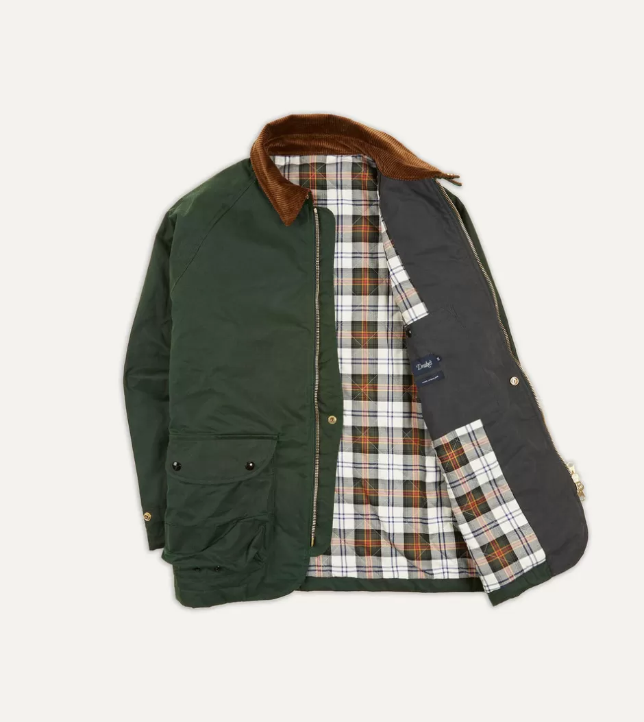 Drake's Waxed Coverall Jacket Green Discount