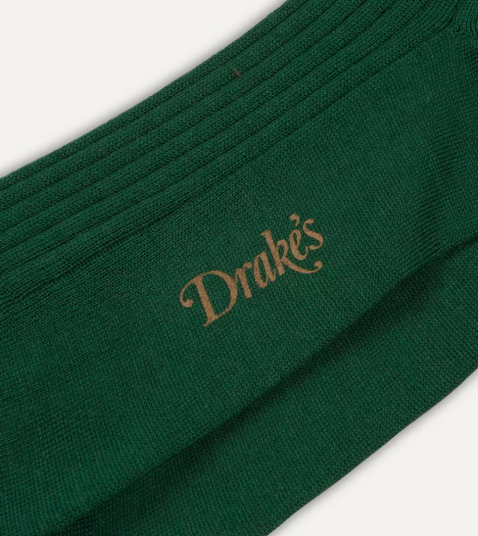 Drake's Wool Over-the-Calf Socks Green Fashion