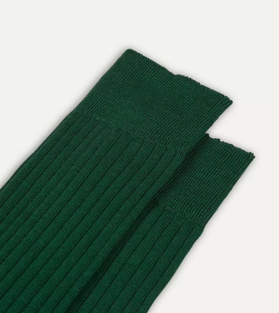 Drake's Wool Over-the-Calf Socks Green Fashion