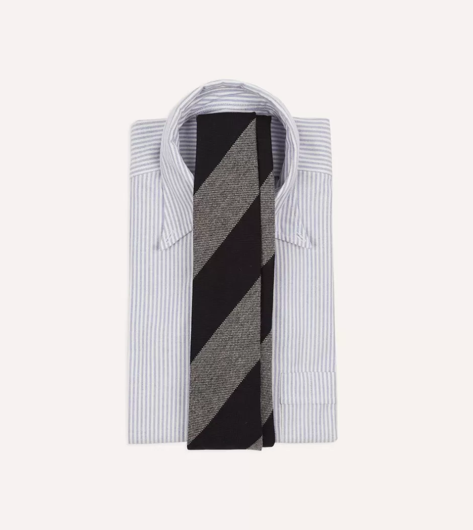 Drake's Grey And Black Block Stripe Hand Rolled Wool Tie Hot