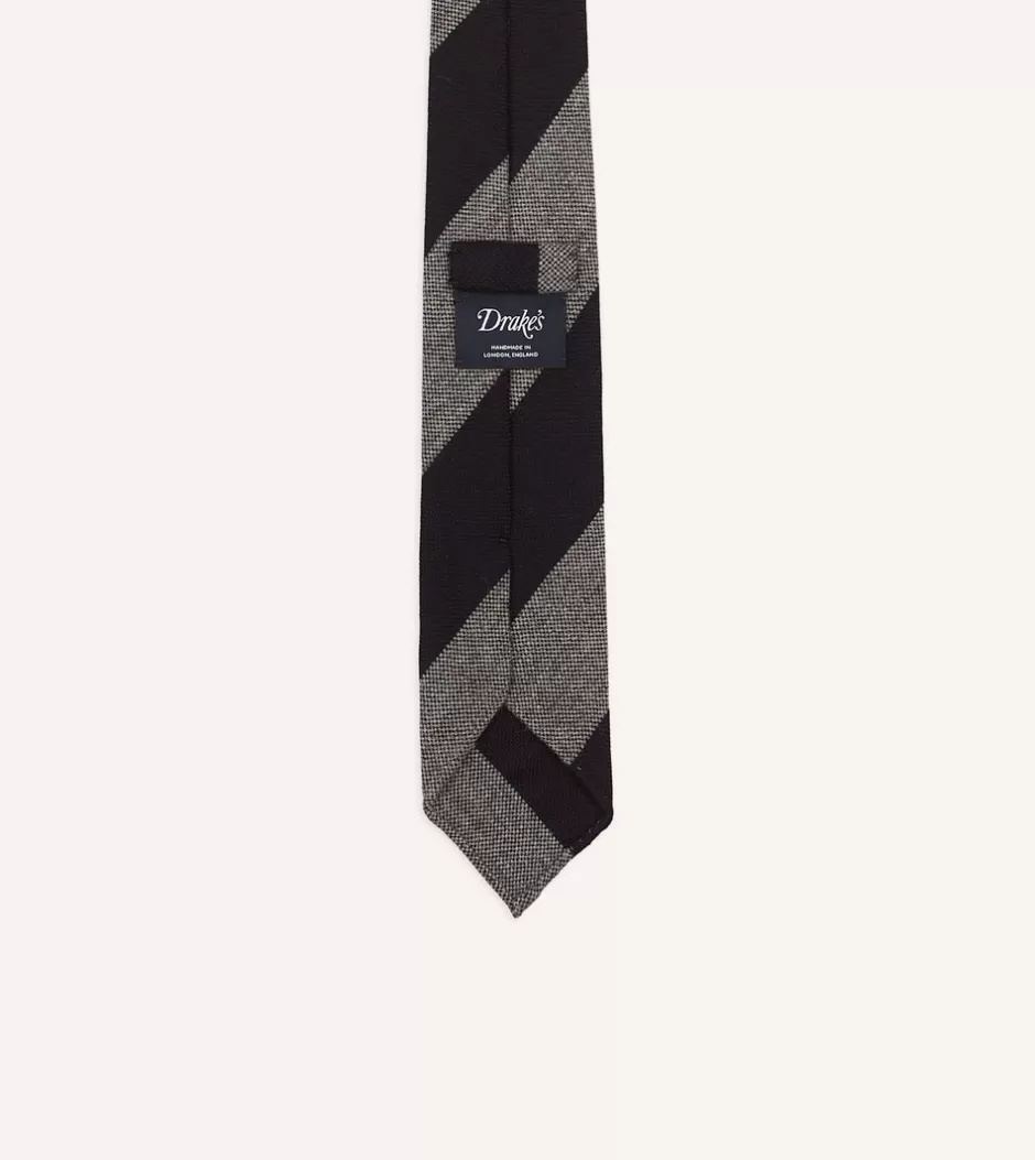 Drake's Grey And Black Block Stripe Hand Rolled Wool Tie Hot