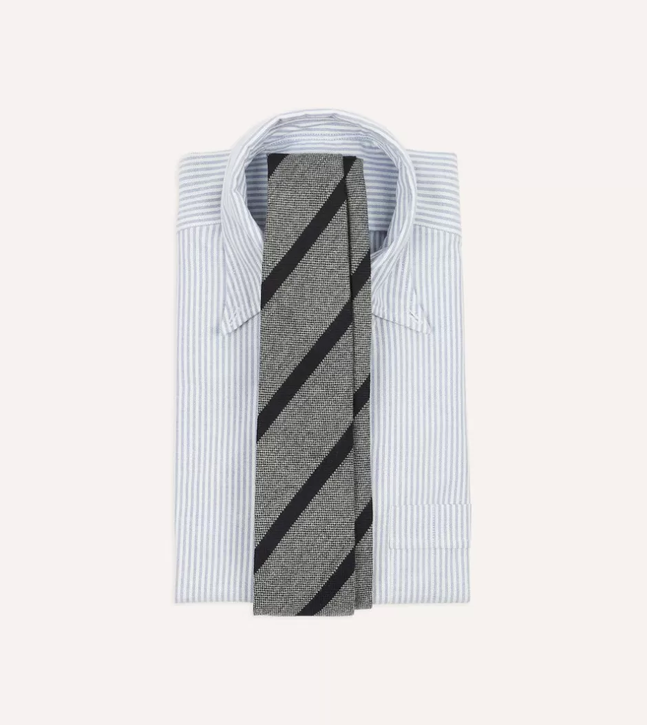 Drake's Grey And Black Double Stripe Hand Rolled Wool Tie Sale