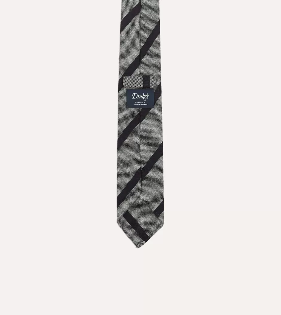 Drake's Grey And Black Double Stripe Hand Rolled Wool Tie Sale