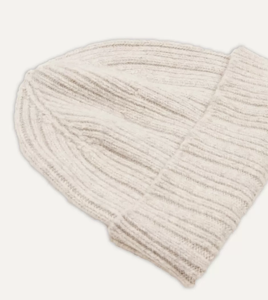 Drake's Angora Lambswool Ribbed Knit Cap Grey Cheap