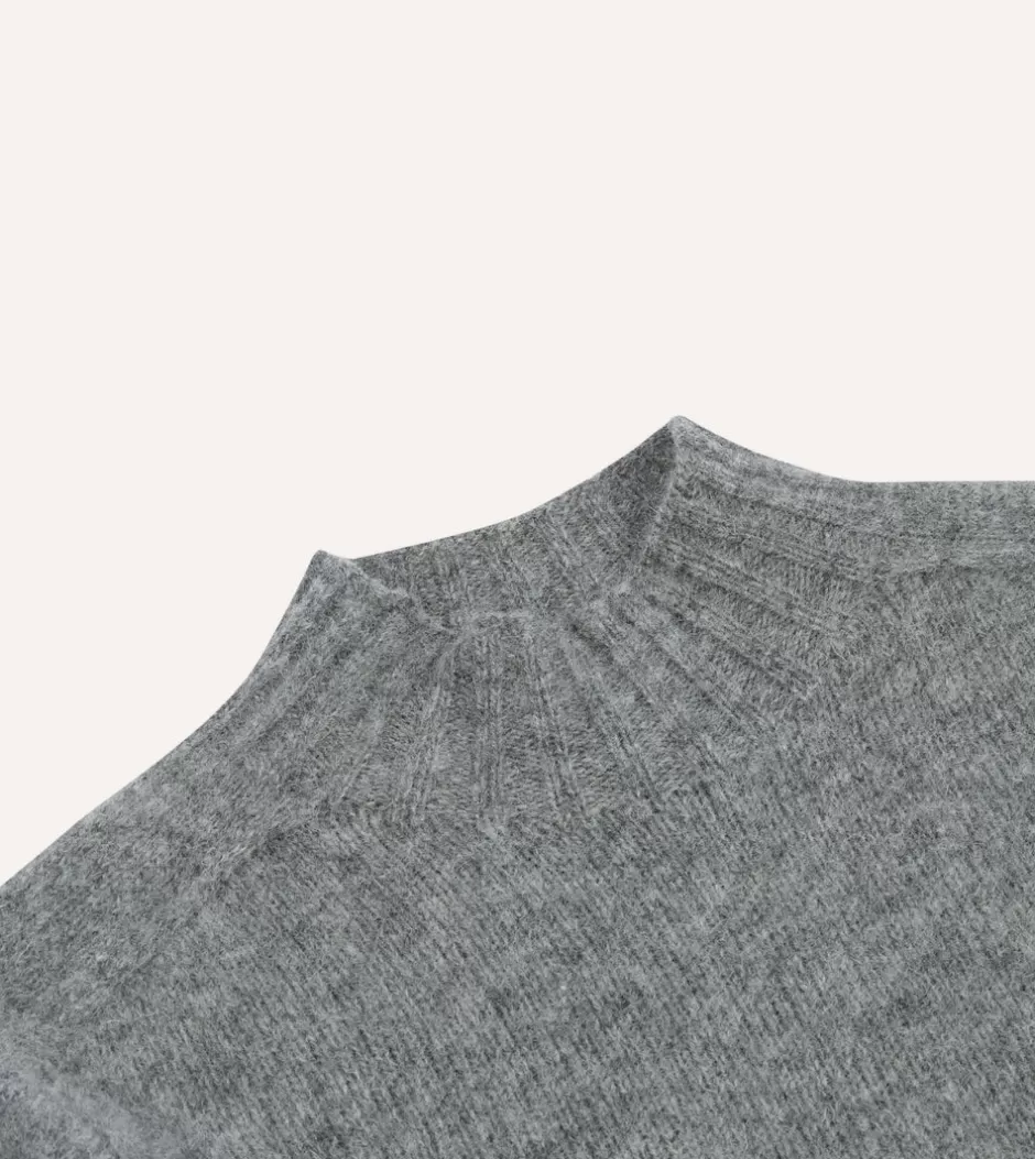 Drake's Brushed Shetland Mock Neck Jumper Grey Fashion