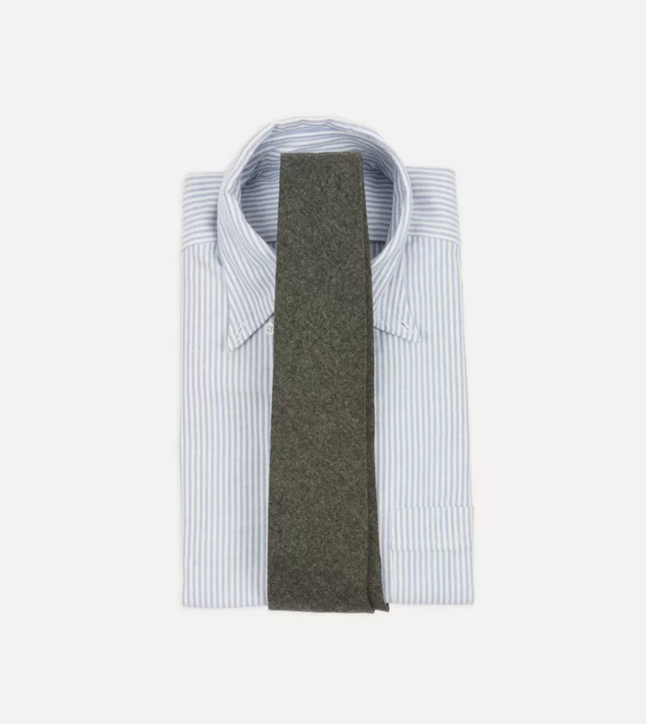 Drake's Grey Brushed Solid Hand Rolled Wool Tie Shop