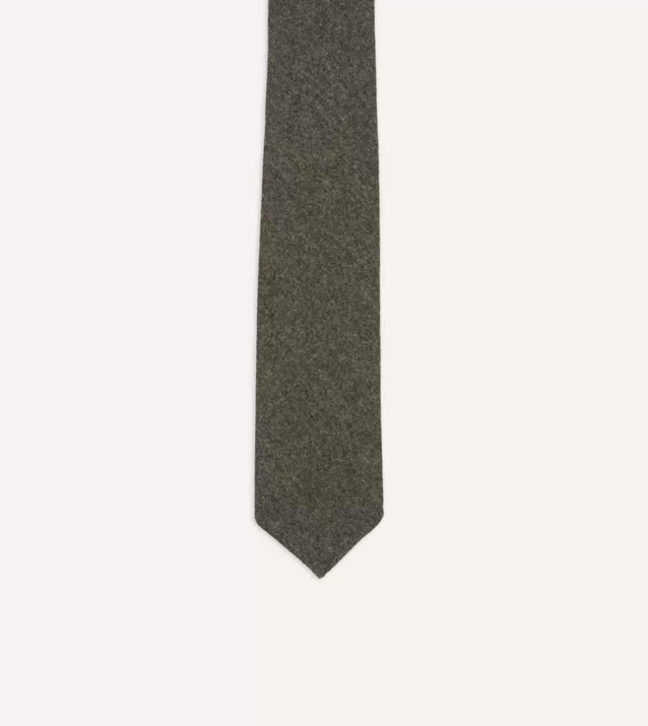 Drake's Grey Brushed Solid Hand Rolled Wool Tie Shop