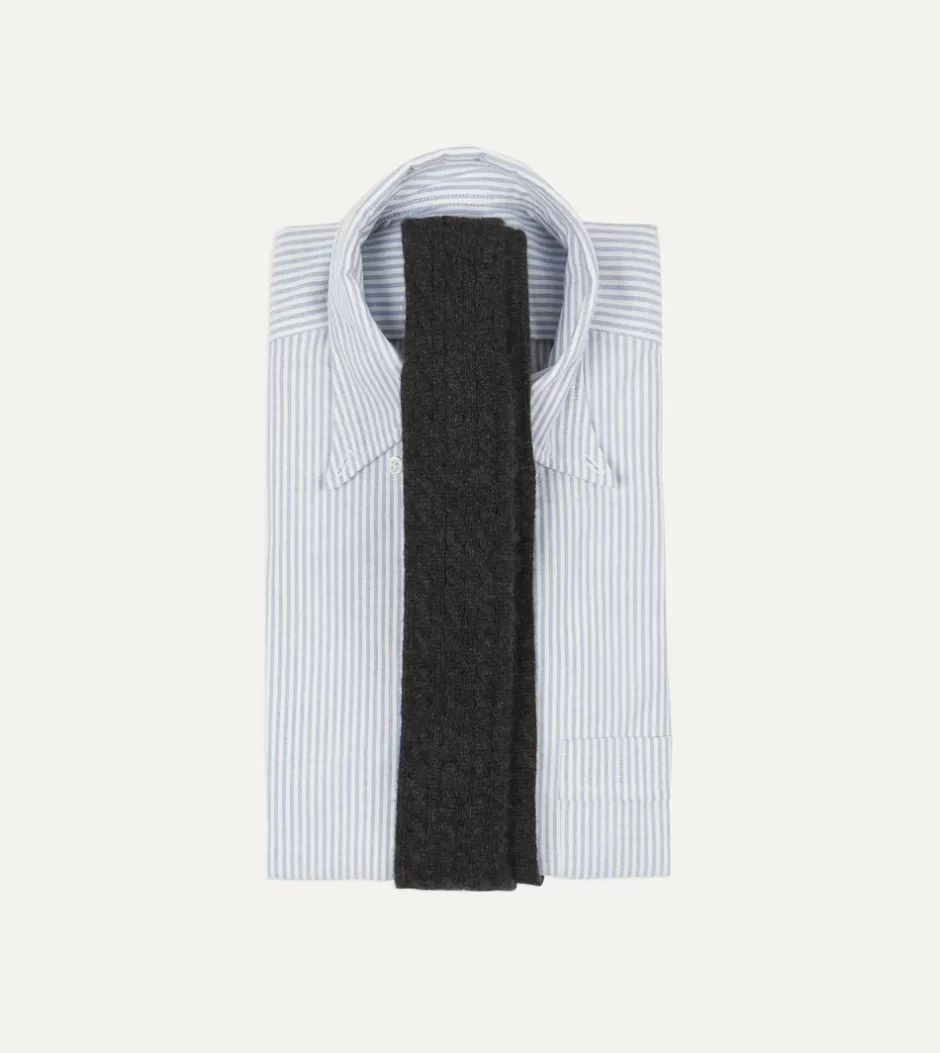 Drake's Grey Cashmere Cable Knitted Tie Cheap