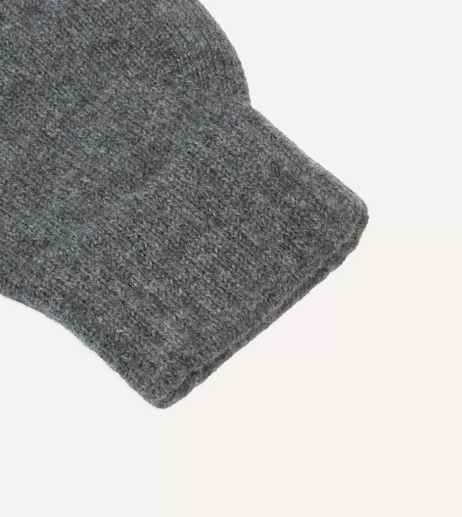 Drake's Cashmere Knitted Gloves Grey Best