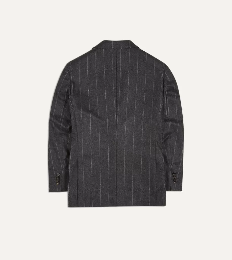 Drake's Grey Chalkstripe Wool Flannel Tailored Jacket Fashion