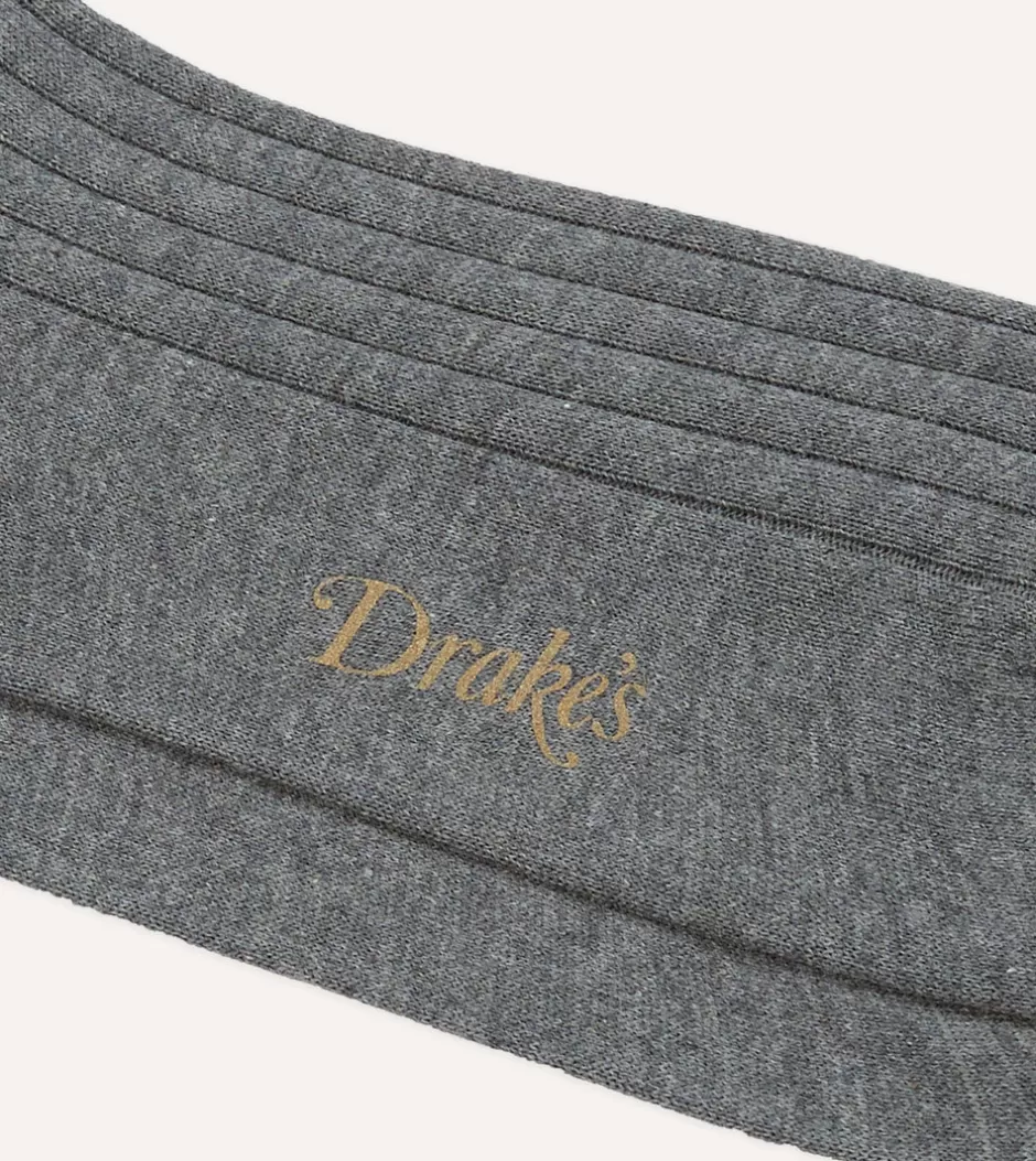 Drake's Cotton Mid-Calf Socks Grey Store