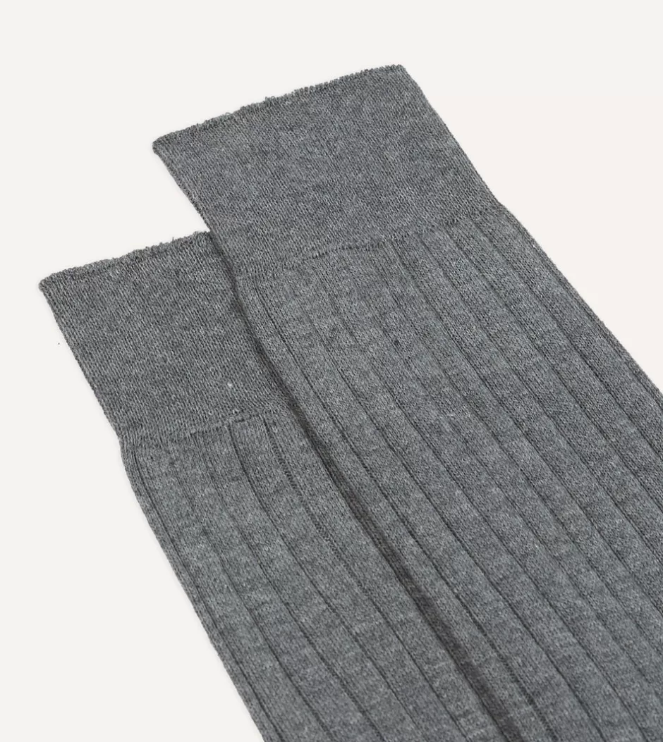 Drake's Cotton Mid-Calf Socks Grey Store