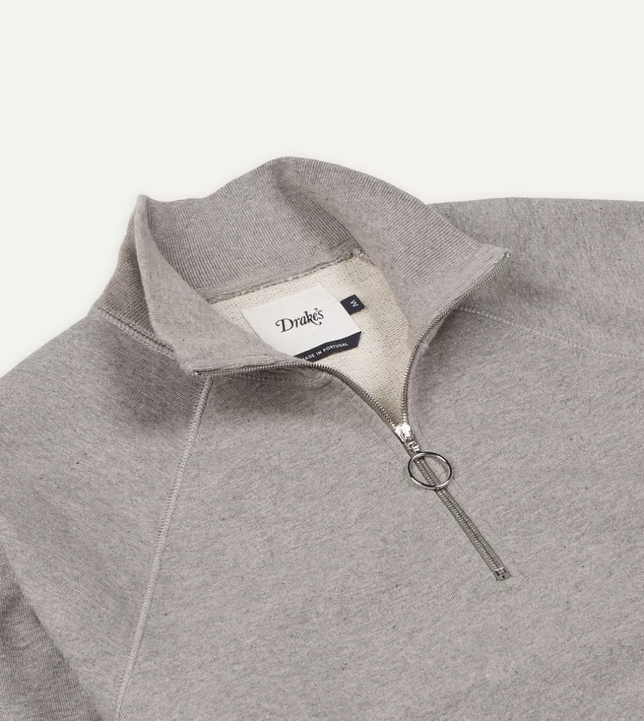 Drake's Cotton Quarter Zip Sweatshirt Grey Cheap