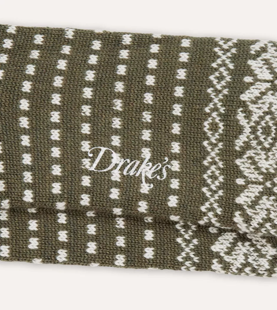 Drake's Grey Fair Isle Wool Cotton Socks Shop