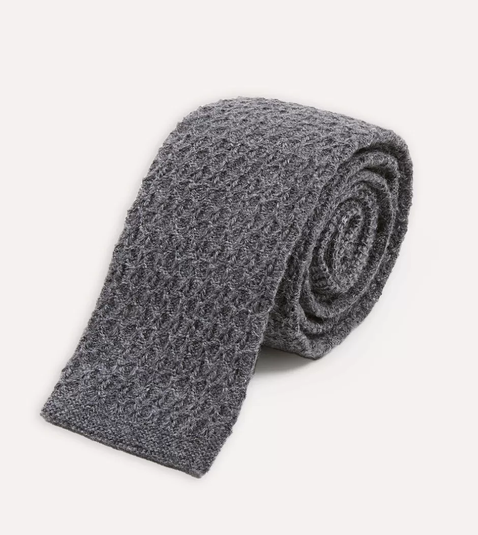 Drake's Grey Knitted Cashmere Wool Solid Colour Tie Online