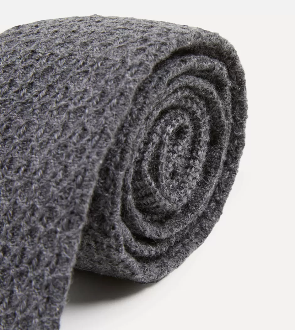 Drake's Grey Knitted Cashmere Wool Solid Colour Tie Online